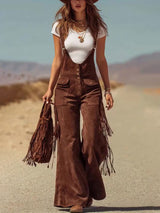 Retro Faux Suede Flared Overalls