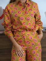 Unique Floral Print Mustard Shirt