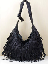 Casual Black Striped Tassel Personality Hobo Shoulder Bag