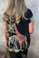 Unique Jungle Print Loose Button-Down Shirt
