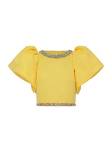 Exquisite Rhinestone-Embellished Puff Sleeve Top And Slit Maxi Skirt Set