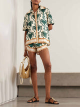 Casual Tropical Print Short-Sleeve Shirt And Shorts Two-Piece Set