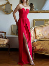 Elegant Sweetheart Neck Slit Jumpsuit