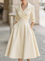 Elegant V-neck Long-sleeved Midi Dress