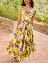 Elegant Pansy Print Midi Dress