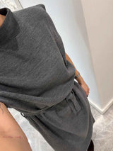 Minimalist Crew Neck Belted Midi Dress