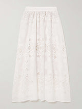 Retro Lace Crochet Embroidered Elastic Waist Midi Skirt