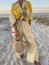 Modern Casual Leopard Print Oversized Shirt and Elastic Waist Pocket Pants Set