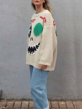 Graffiti Evil Smile Oversized Sweater