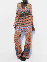 Retro Vitality Folk Style Printed Twisted Short Shirt