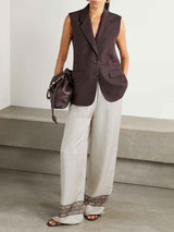 Retro Geometric Print Satin Wide-leg Pants