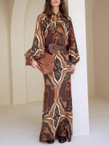 Retro Tung Palm Tree Print Long Skirt