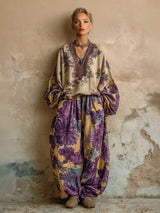 Retro Floral Embroidered V-Neck Loose Top