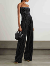Elegant Silver Striped Print Off-the-shoulder Jumpsuit