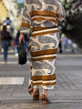 Unique Paisley Print Draped Midi Skirt