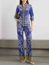 Retro Bohemian Floral Print Satin Shirt