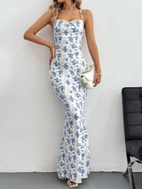 Sweet And Fresh Halter Back Floral Print Holiday Style Maxi Dress