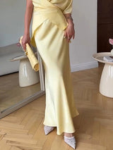 Elegant Draped Satin Fishtail Skirt