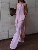 Elegant Asymmetric Sleeveless Halter Tie Top