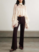 Exquisite Ruffled Chiffon Long-sleeved Short Shirt