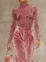 Casual Velvet Leopard Print T-Shirt And Wide-Leg Pants Two-Piece Set