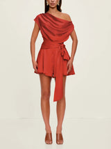 Exquisite Satin Pleated Short Jumpsuit