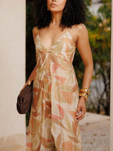 Casual Floral Print Long Camisole Top And Pants Two-piece Set