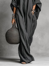 Casual Linen Batwing Sleeve Loose Maxi Dress