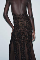 Elegant Fashion Off-Shoulder Sequin Strappy Maxi Dress