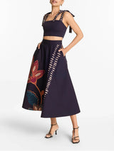 Exquisite Floral Print A-Line Pockets High-Waist Midi Skirt