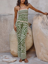 Spring-Inspired Tile Print Slim-Fit Stretch Knit Jacquard Pants