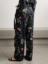 Elegant Floral Print Satin Straight-Leg Pants