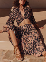 Boho Printed Draped Loose Button-Up Shirt