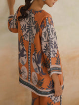 Retro Modern Floral Print Contrasting Stitching Elastic Waist Wide-Leg Pants