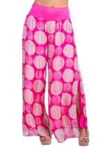 Bohemian Swirl Dot Print Elastic Waistband and Hem Side Slits Slits Pants