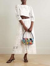 Retro Lace Crochet Embroidered Elastic Waist Midi Skirt