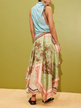 Retro Fashion Printed Scarf-Style Waist Tie Design Midi Dress