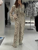 Unique Snake Print Wide-Leg Pants