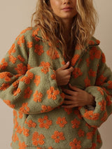 Fashion Printed Faux Shearling Zip-Up Sweatshirt