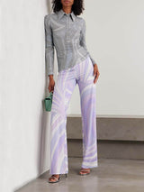 Unique Printed Satin Wide-Leg Pants