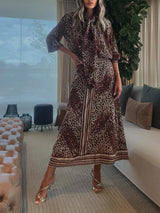 Retro Classic Leopard Print Patchwork Lace-Up Loose Shirt