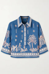 Unique Floral Print Linen Short-Sleeve Shirt and Shorts Set