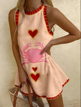 Unique Crab Love Printed Sleeveless Mini Dress