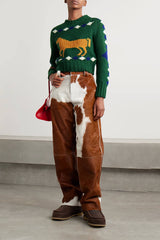 Retro Horse Diamond Pattern Crew Neck Sweater