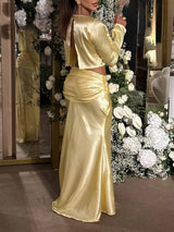 Elegant Satin Back Slit Sexy Short Sleeve Shirt