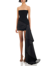 Elegant Strapless Draped Satin-Panel Mini Dress