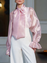 Elegant Retro Lace-up Slightly Transparent Long-sleeved Shirt