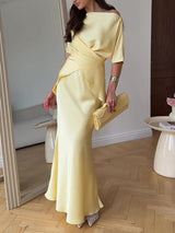 Elegant Draped Satin Fishtail Skirt
