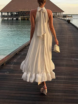 Elegant Ruffled Halter Neck Sleeveless Dress
