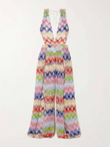 Casual Stripe Print Metallic Crochet Jumpsuit